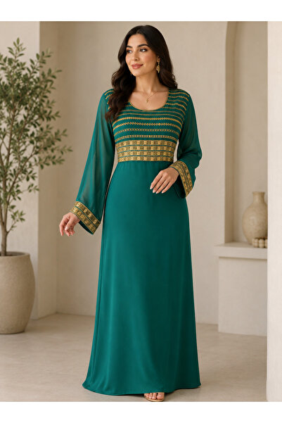 ASIAN Sgaia Jalabiya Women's Jalabiya Dress Elegant Embroidery Soft Chiffon F...