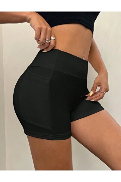 MAROVOAY High Waist Gathering Mini Sports Shorts Leggings with Pockets