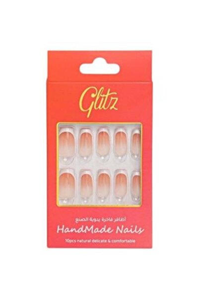 Glitz Handmade nails gel alternative french nude from glitter - 10 pieces