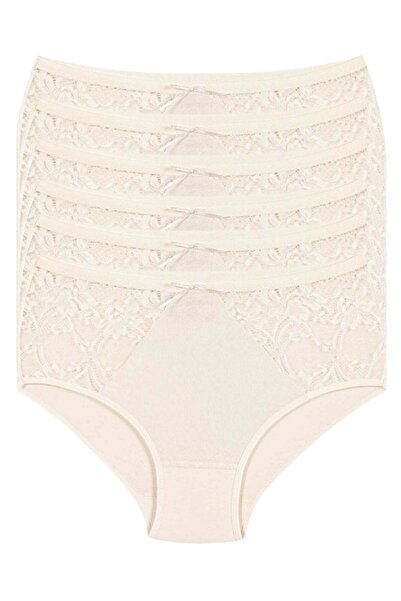 YILDIZ Lycra Lace Bato Women's High Waist Panties Ecru 6-Pack