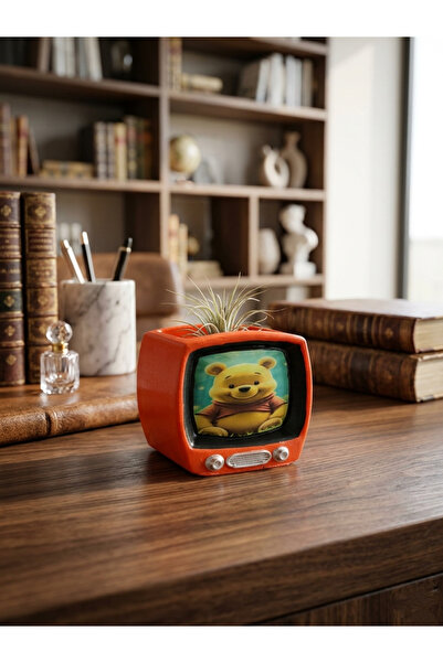 MUMDASH HOBİ SANAT ATÖLYESİ Mini retro Televizyon saksı kalemlik çiçeksiz gön...