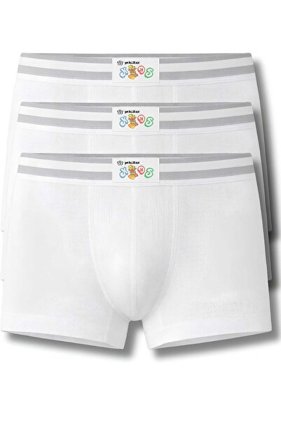 YILDIZ Boy's Ribbed Boxer Shorts White 100% Cotton 3-Pack