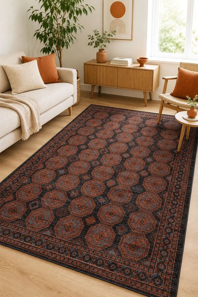 Toronto Home Dijital Kaymaz Yıkanabilir Vintage Kilim Desen Salon Halısı Mutf...