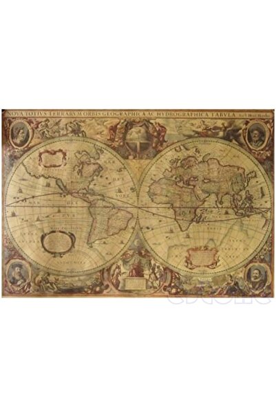 ESSESORIES Vintage World Map Poster Wall Art Home Decor Waterproof Self Adhes...