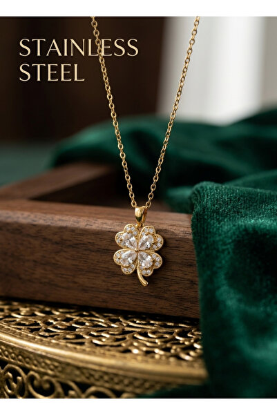 stainless steell 316L Steel Gold Color 4 Leaf Clover Model Steel Necklace