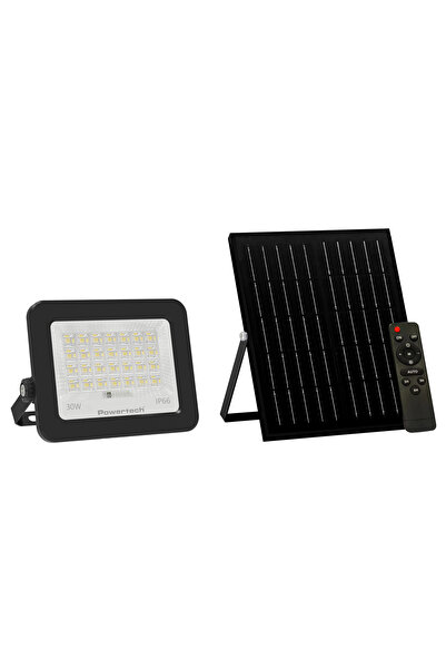 POWERTECH Αδιάβροχος Ηλιακός Προβολέας LED 30W Λευκό 4000K με Αισθητήρα Κίνησ...