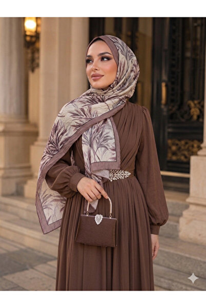 Nazellaa Bahar Dali Pattern Bamboo Cashmere Shawl Brown