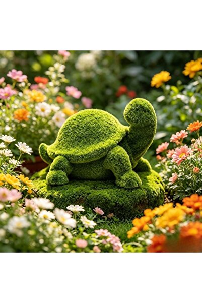 KMT Decor Grădină din Rășină Țestoasă cu Suprafață Flocată Verde ca Mușchi, O...