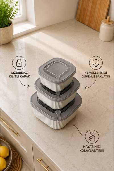 Sariva Home 3-Piece Multi-Purpose Food Storage Container Set 600 ml 1100 ml 1800 ml with Lids Bpa-Free Food Organizer