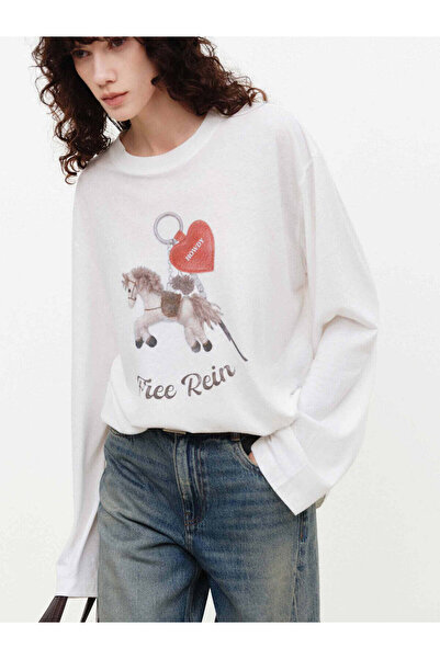 Jose Clothing White Printed Long Sleeve Cotton T-Shirt Suitable for Hijab