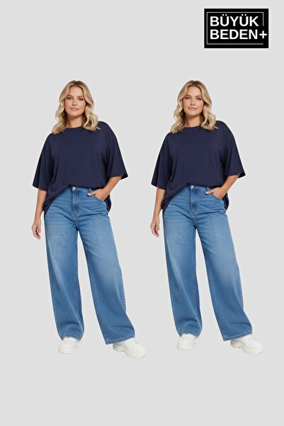 Superlife Big Size Women's Basic Crew Neck 2'Li T-Shirt Set Spr26Btsk510+2