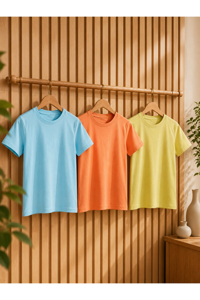 BAHNUR Children's Baby Breathable Colorful Basic T-Shirt Pack – Blue, Orange,...