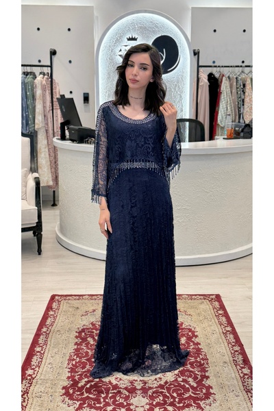 almasa alswda New Navy Blue Dress with Embroidery