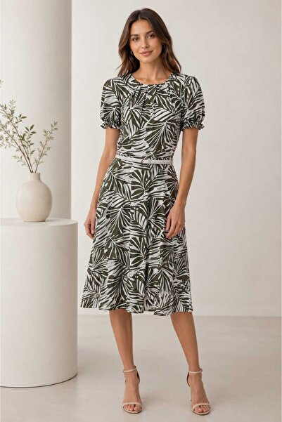 Bad Rochie midi damă din vâscoză 100% cu imprimeu tropical