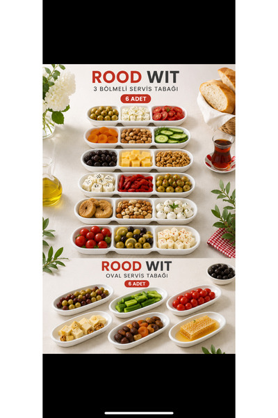 Rood Wit 6 Parça 3 Bölmeli Tabak ve 6 Parça Kahvaltılık