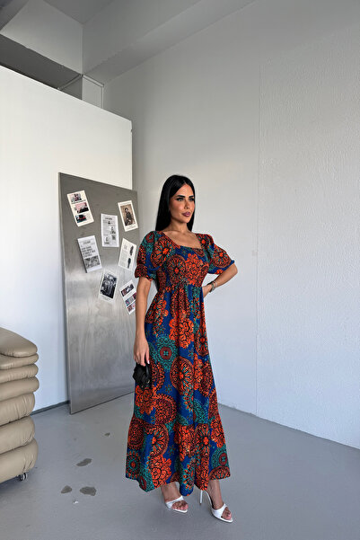 KAMACI BUTİK Square Neck Watermelon Sleeve Dress Satandart Size (S/M/L/Xl) Co...
