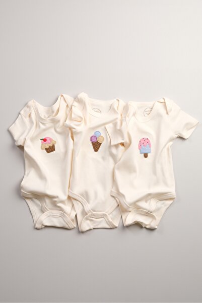 Bondberro 3'lü Set %100 Pamuklu Aplike Nakışlı Bebek ve Çocuk Zıbın & Body ( ...