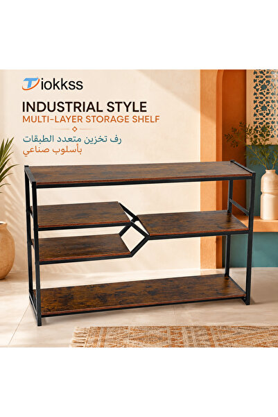 Tiokkss Industrial Style Multi-Layer Storage Shelf, 120×30×90 cm Rustic Wood ...