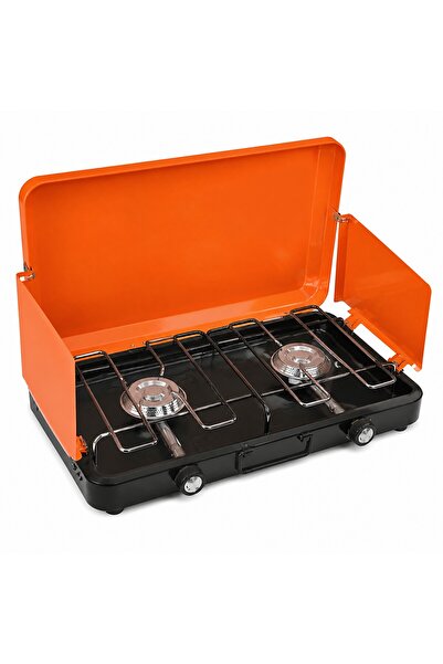 Generic Portable 2 Burner Gas Stove Orange Foldable Camping Gas Stove with Wi...