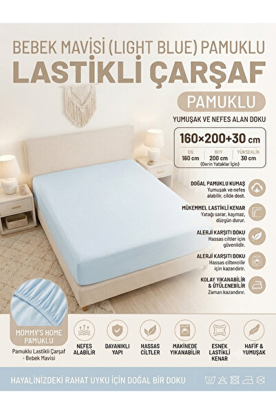 Çift Kişilik UltraFit Pamuklu Lastikli Çarşaf - 160x200+30 cm - Nefes Alan Doğal Kumaş