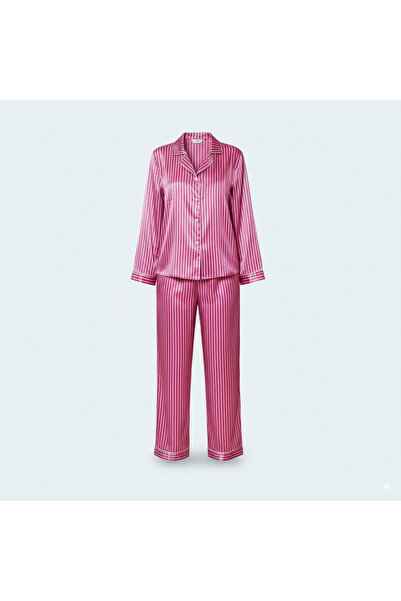 Generic Luxurious Striped Silky Satin Pajama Set – 2 Piece | Pants & Long Sle...