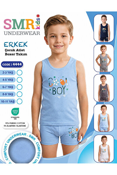 Kids Erkek Çocuk Açık Mavi Spor Desenli Atlet Boxer Takımı