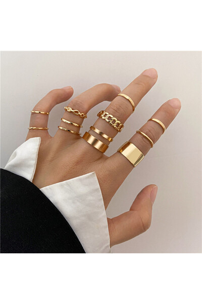 Kracer Set 10 Inele Reglabile placate cu Aur 18K, Luxe Decade