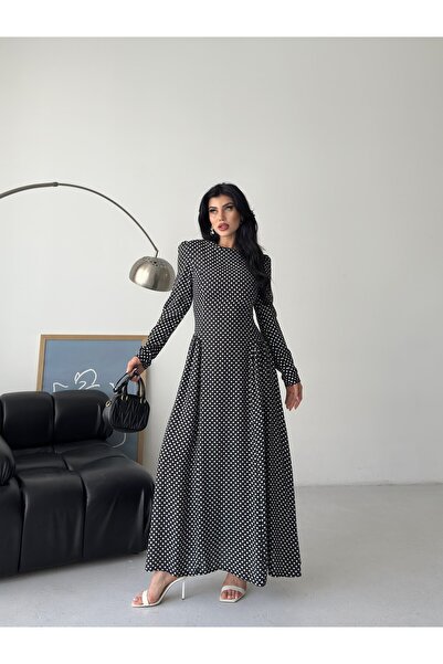 D'RECCY Women's Viscose Cotton Polka Dot Long Tunic Dress