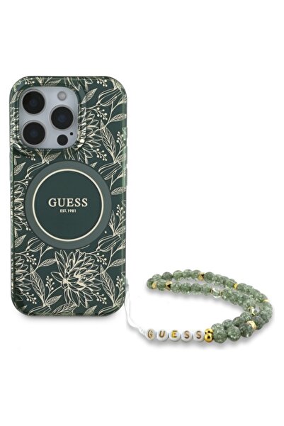 Guess Husă IML Flowers Allover Electro MagSafe pentru iPhone 16 Pro Max, Verde