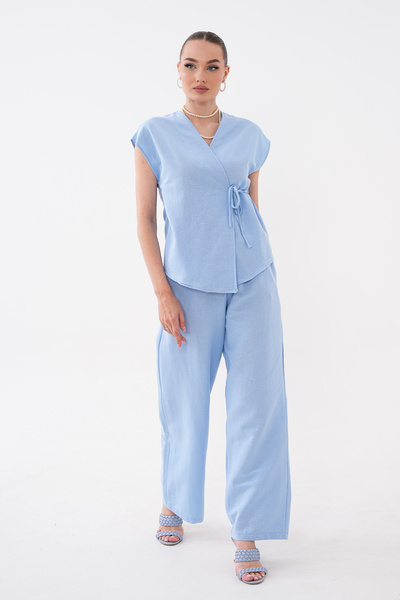 Mega Life Yandan Tie-Up Alaçati Linen Kimono Set