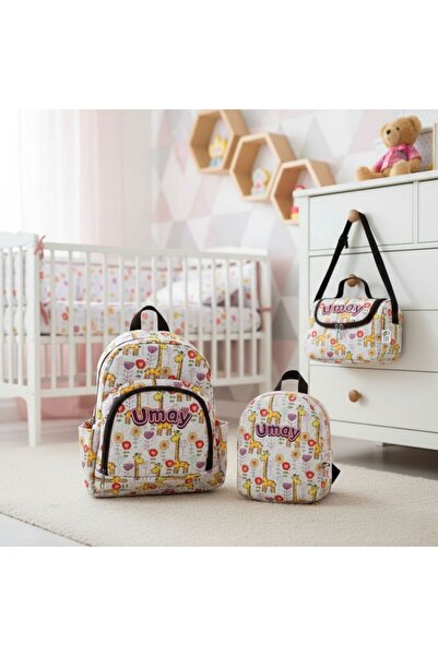 Hevi Kids HeviKids Kişiye Özel İsimli 3'lü Çocuk Çanta Seti - Zürafa