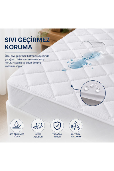 Layvera Kapitoneli Fitted Sıvı Geçirmez Yatak Koruyucu Alez %100 Pamuklu - Pa...