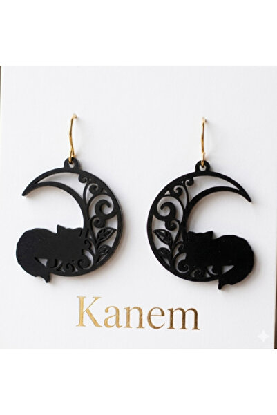 Kanem3D Dark Moon Surface Cat Earrings
