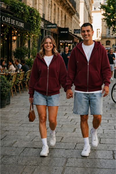 YAKAMEL UNISEX KAPÜŞONLU OVERSIZE FULL FERMUARLI RAHAT KESİM MEVSİMLİK YENİ S...