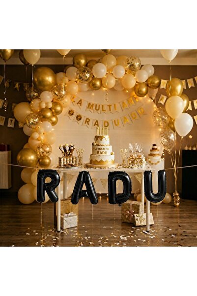 OEM Baloane Litere Nume RADU, Negru, Folie Metalizată 40 cm, Decor Elegant, P...
