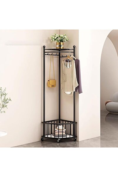 Vivendo Cuier de colt multifunctional cu roti,metalic, auriu, 40 x 40 x 160 cm