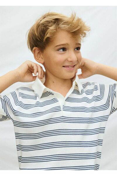 MAYORAL Boy's Knitted Striped Polo Collar T-Shirt White 6162