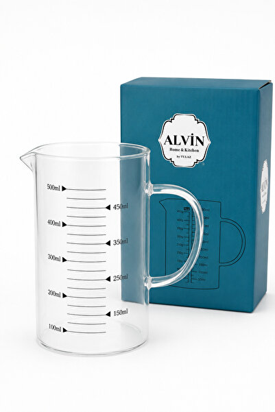 Alvin 500 ml Borosilikat Cam Ölçü Kabı Ölçü Kupası Dereceli Ölçü Bardağı Isıy...