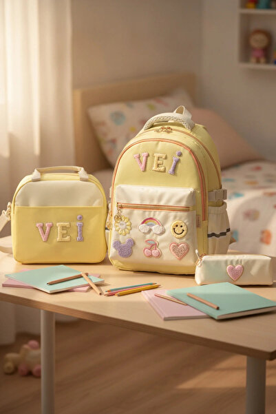WANDER BAG Girl's 3-Piece School Bag Set with Lunch Box and Pen Holder, Prima...