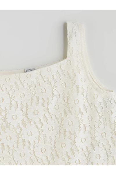 LC Waikiki Ecru square neck girl's lace blouse