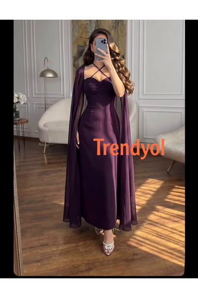ANGELINSA Long Soft Dress Dark Lilac Color Long Sleeves