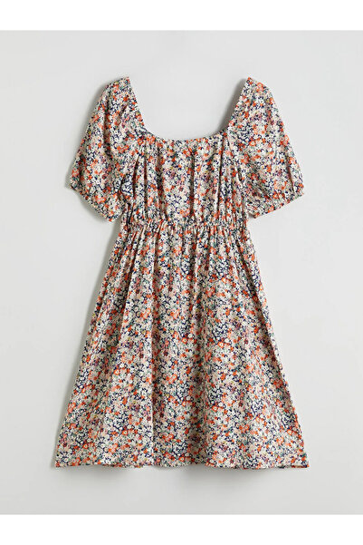 LC Waikiki Orange Heart Neck Floral Mini Dress