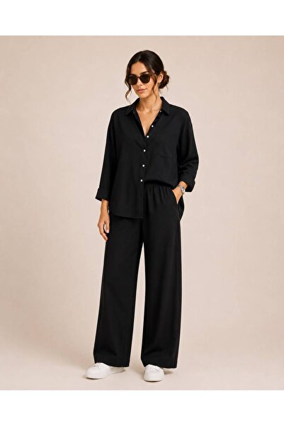 Rouge basıc Ayrobin Loose Shirt and Pants Two-Piece Set