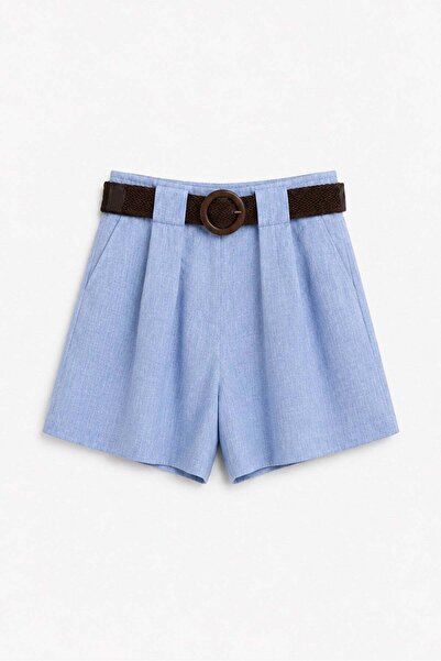 elif teke Knitted Belted Linen Shorts Blue