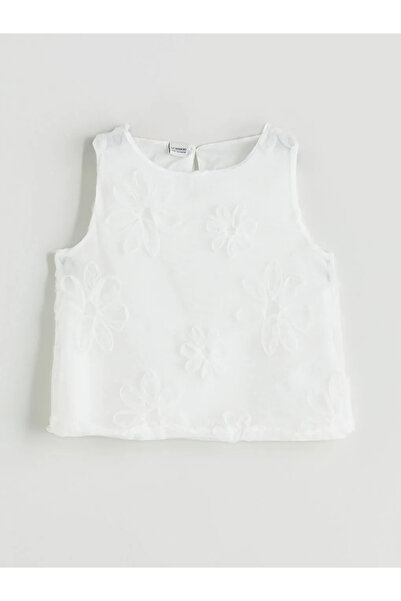 LC Waikiki White Crew Neck Floral Girl's Blouse