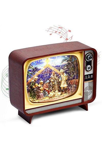 Vivendo Decoratiune muzicala retro in stil TV cu scena de Craciun 20,83 x 11,...