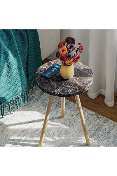 Vivendo Masuta decorativa rotunda cu picioare din lemn, stil scandinav, 34x34...