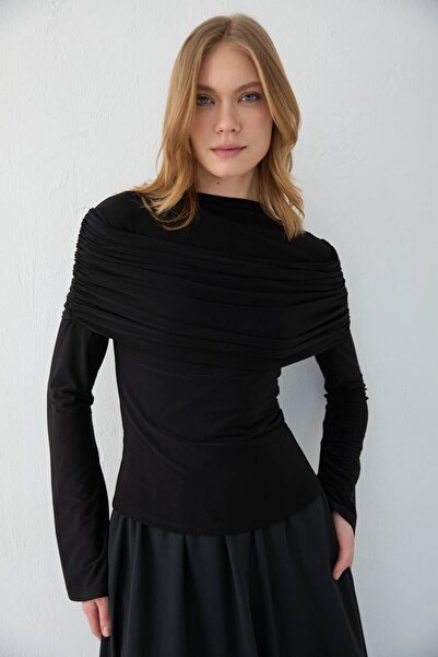 RMG BUTİK Drapeli Boat Neck Sandy Blouse