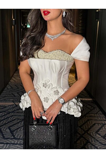 Mally فستان سهره كورسيه الابيض مع الاسود