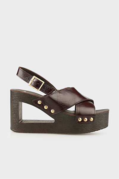 Elle Shoes Kahve Kadın Dolgu Topuk Sandalet